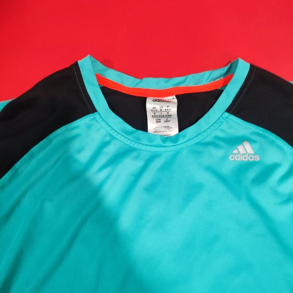 Adidas athletic wear cyan & black short sleeve shirt Women's size M - Picture 2 of 5